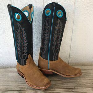 Horse Power Mens Tall Tan Roughout and Black Western Boots 8 EE HP2007